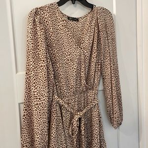 Long Sleeve, V neck, Leopard Maxi Dress